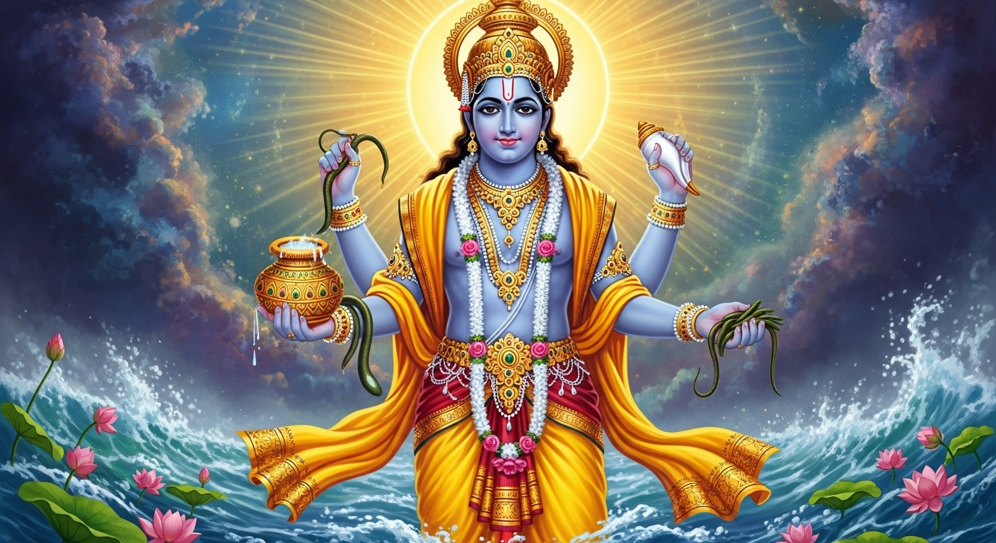 Lord Dhanvantari is the Hindu god of medicine and an incarnation of Lord Vishnu.